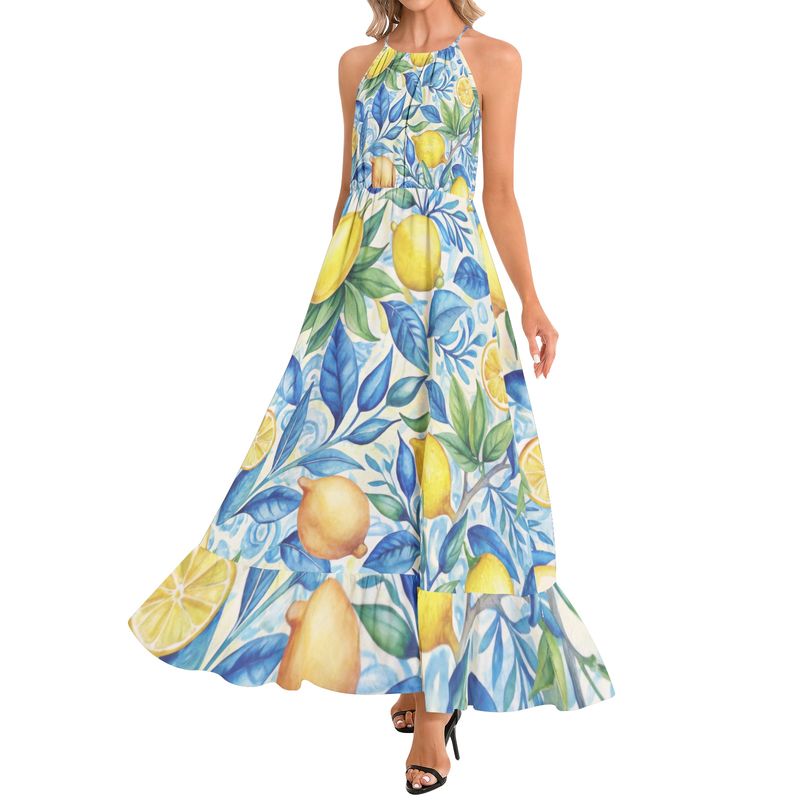 Ruffle Hem Halter Neck Maxi Dress - Amalfi Collection