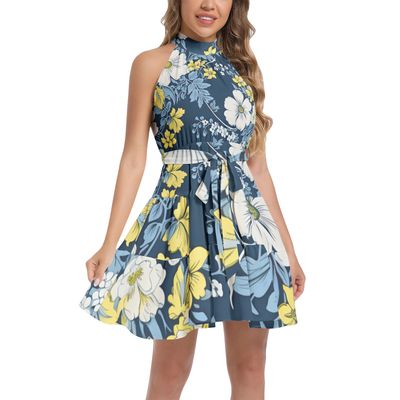 Ruffle Hem Belted Halter Dress
