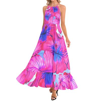 Ruffle Hem Halter Neck Maxi Dress