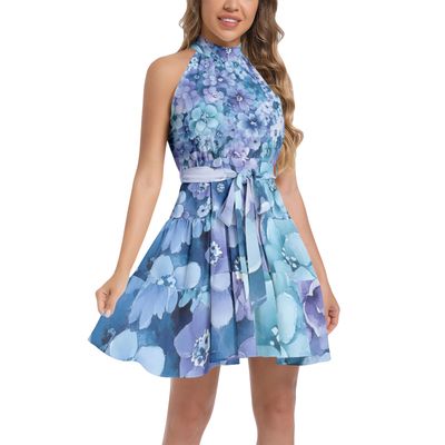 Ruffle Hem Belted Halter Dress