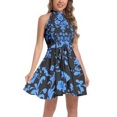 Ruffle Hem Belted Halter Dress