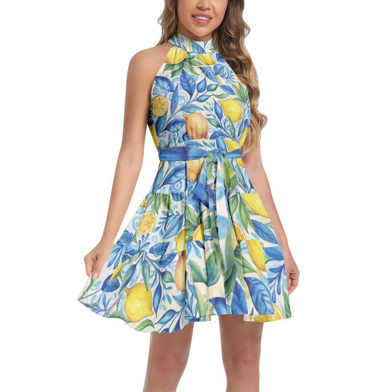 Ruffle Hem Belted Halter Dress - Amalfi Collection