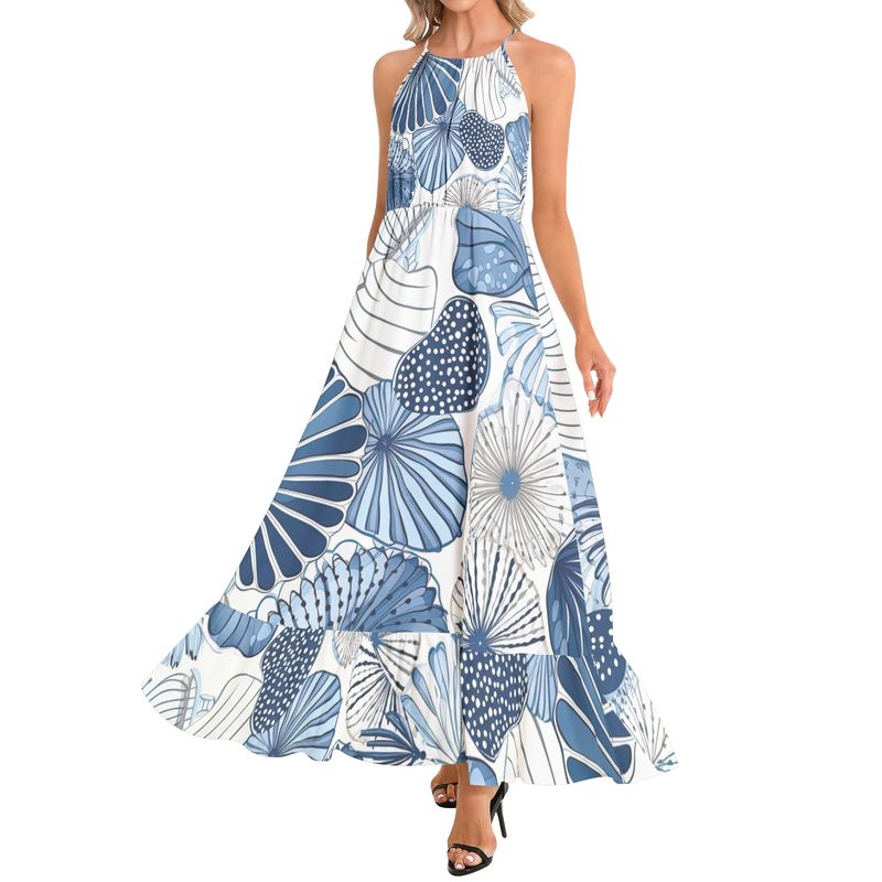 Ruffle Hem Halter Neck Maxi Dress