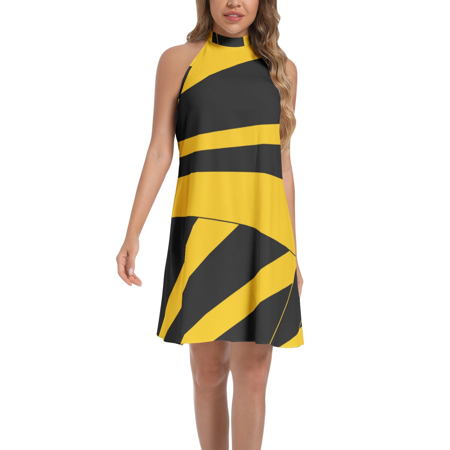 Tie Back Halter Neck Flared Dress