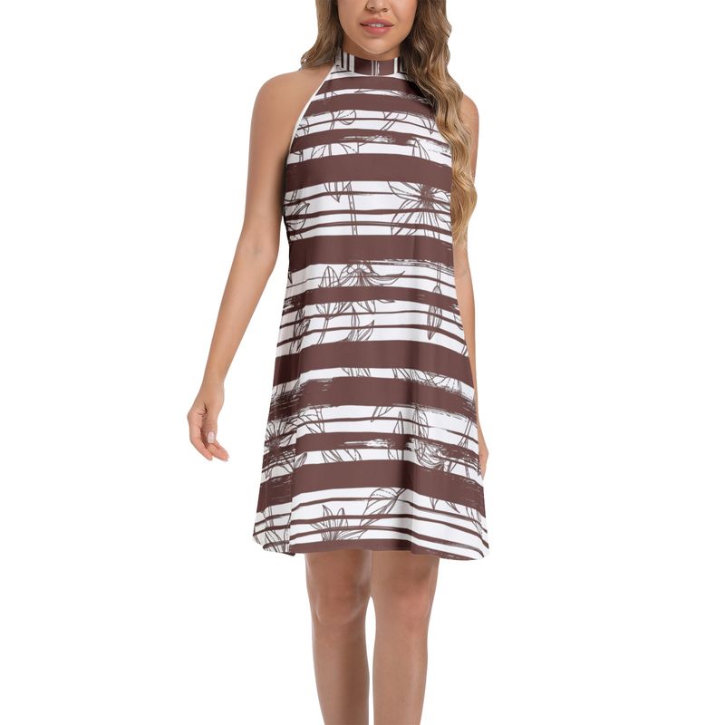 Tie Back Halter Neck Flared Dress