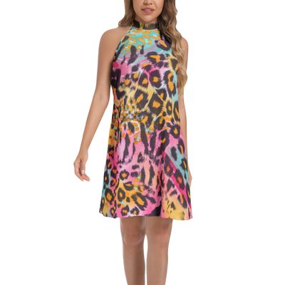 Tie Back Halter Neck Flared Dress