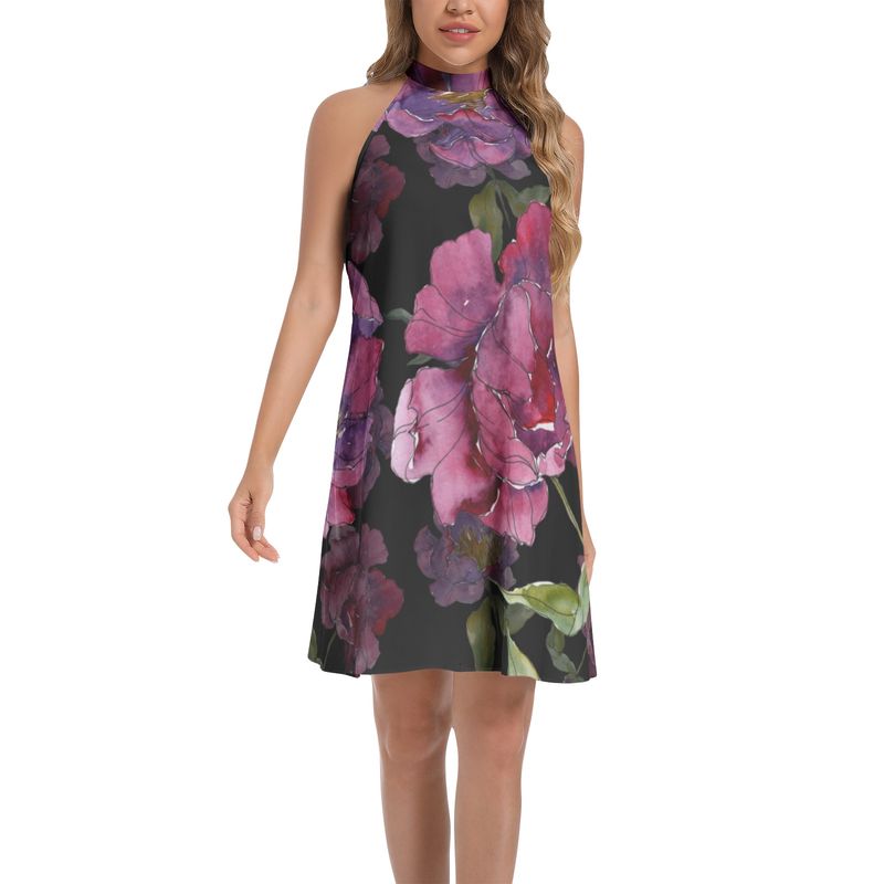 Tie Back Halter Neck Flared Dress