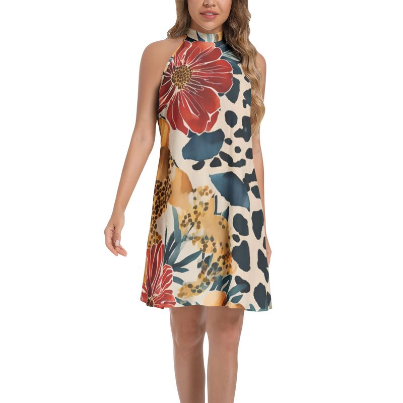 Tie Back Halter Neck Flared Dress
