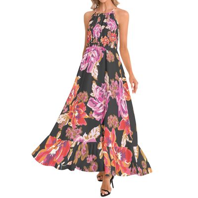 Ruffle Hem Halter Neck Maxi Dress