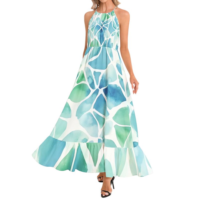 Ruffle Hem Halter Neck Maxi Dress