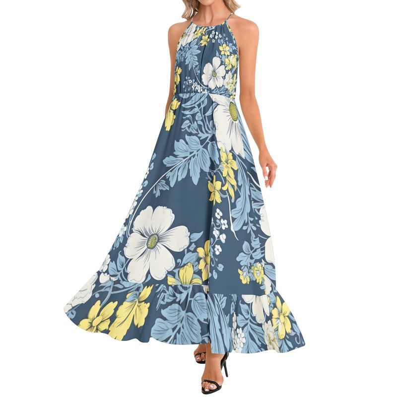 Ruffle Hem Halter Neck Maxi Dress
