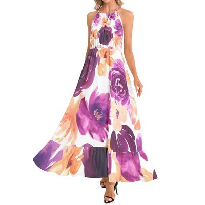 Ruffle Hem Halter Neck Maxi Dress