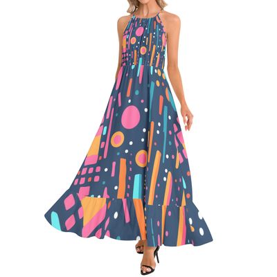 Ruffle Hem Halter Neck Maxi Dress