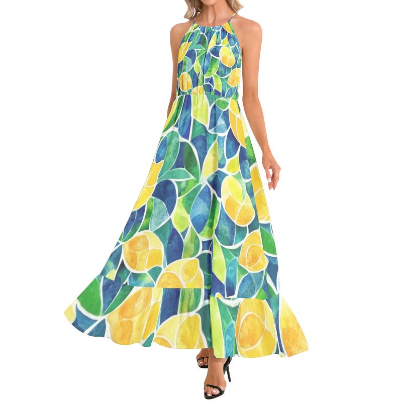 Ruffle Hem Halter Neck Maxi Dress Amalfi Collection