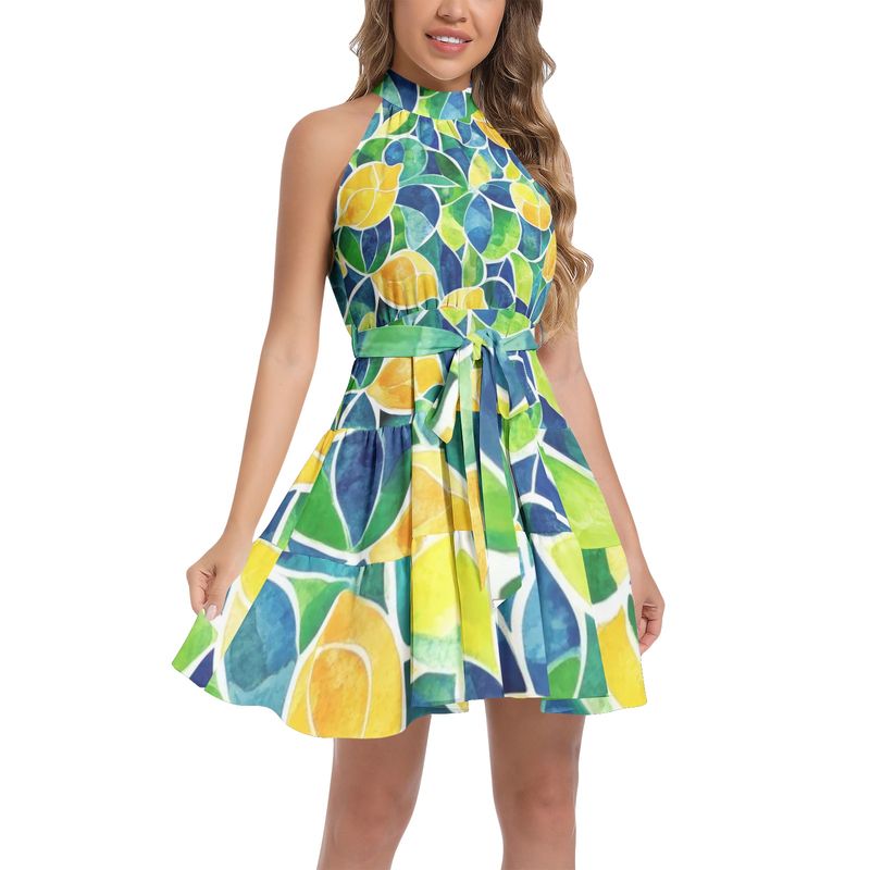 Ruffle Hem Belted Halter Dress Amalfi Collection