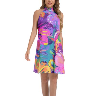 Tie Back Halter Neck Flared Dress