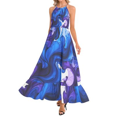 Ruffle Hem Halter Neck Maxi Dress