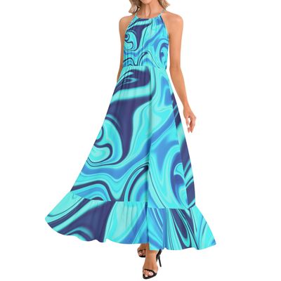 Ruffle Hem Halter Neck Maxi Dress