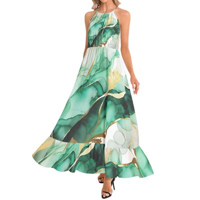 Ruffle Hem Halter Neck Maxi Dress