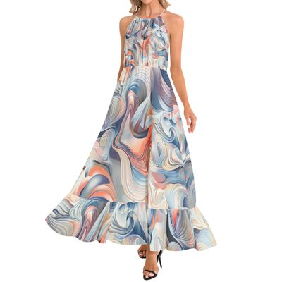 Ruffle Hem Halter Neck Maxi Dress