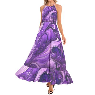 Ruffle Hem Halter Neck Maxi Dress