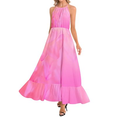 Ruffle Hem Halter Neck Maxi Dress