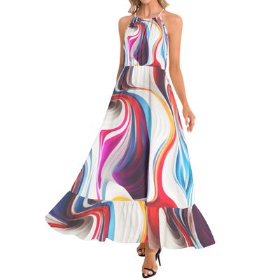Ruffle Hem Halter Neck Maxi Dress