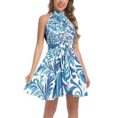 Ruffle Hem Belted Halter Dress