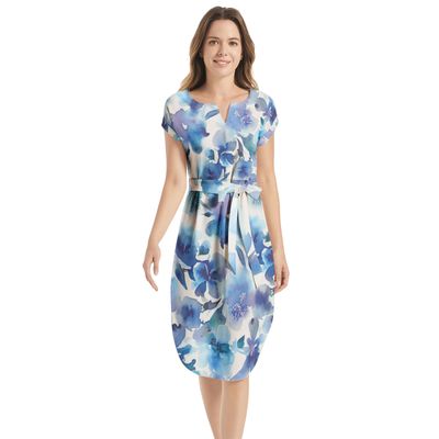 Notched Neck Belted Dress