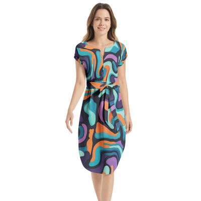 Notched Neck Belted Dress
