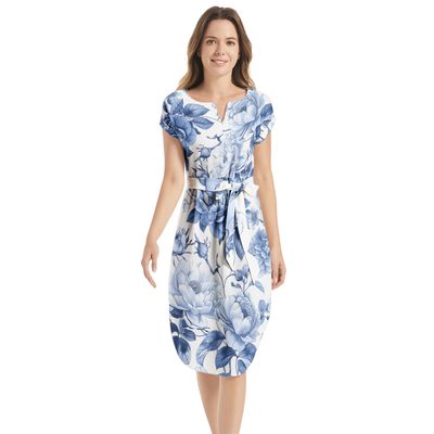 Notched Neck Belted Dress