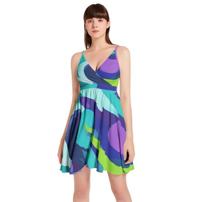 Spaghetti Strap Sleeveless Falred Hem Short Dress