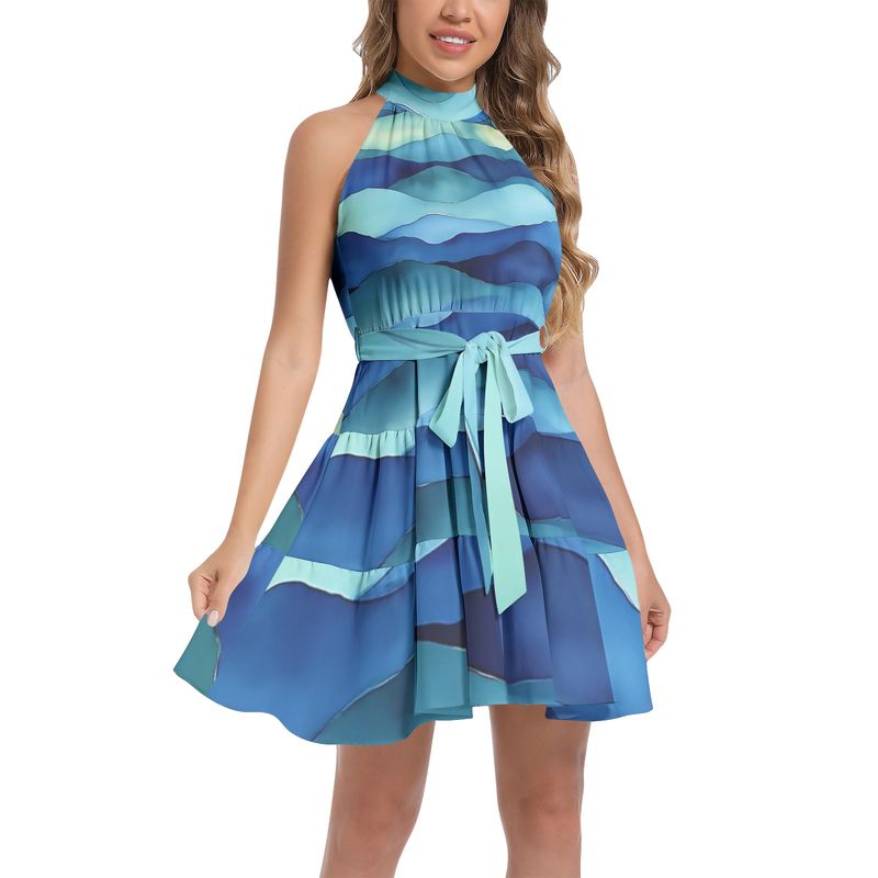 Ruffle Hem Belted Halter Dress