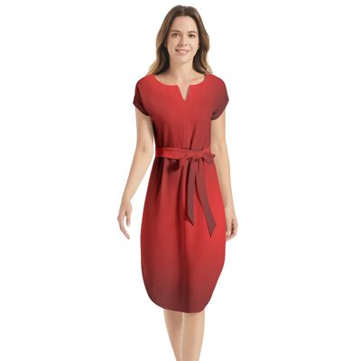 Notched Neck Belted Dress