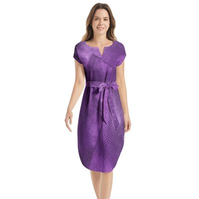 Notched Neck Belted Dress