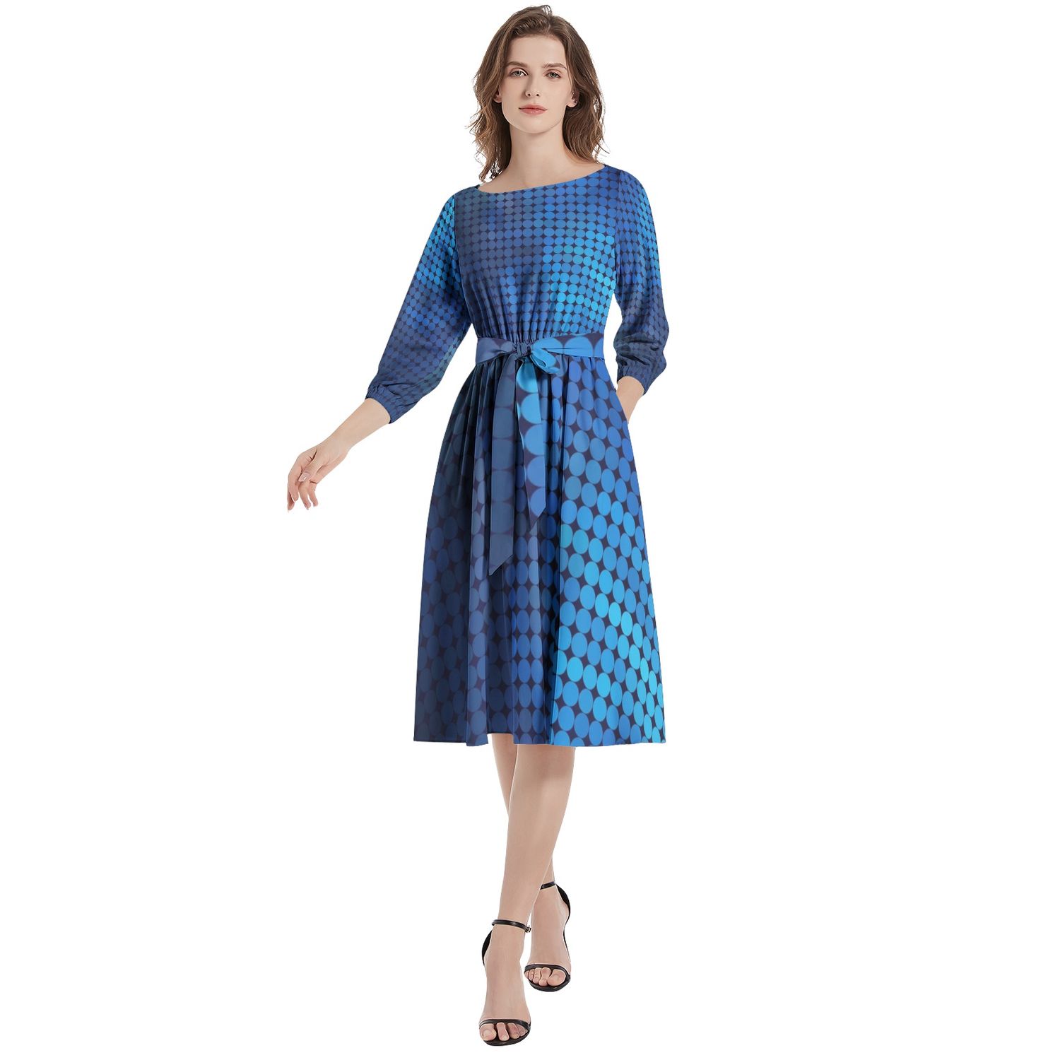 Boat Neck Belted Flared Dress