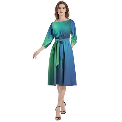 Boat Neck Belted Flared Dress
