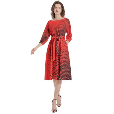 Boat Neck Belted Flared Dress