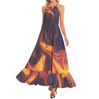Ruffle Hem Halter Neck Maxi Dress