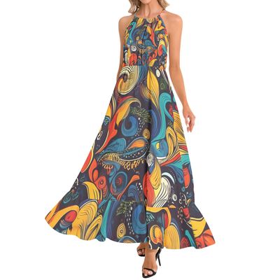 Ruffle Hem Halter Neck Maxi Dress