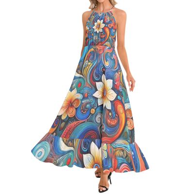 Ruffle Hem Halter Neck Maxi Dress