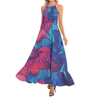 Ruffle Hem Halter Neck Maxi Dress