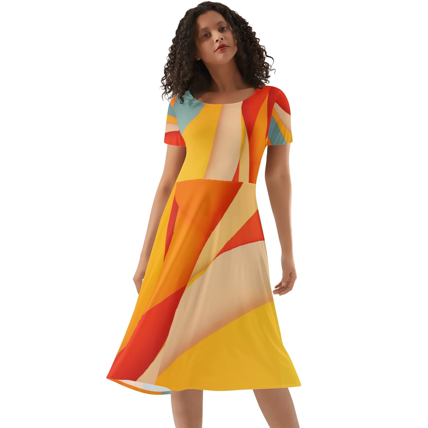 Women&#39;s Short Sleeve Ruffle Midi Dress, size: S