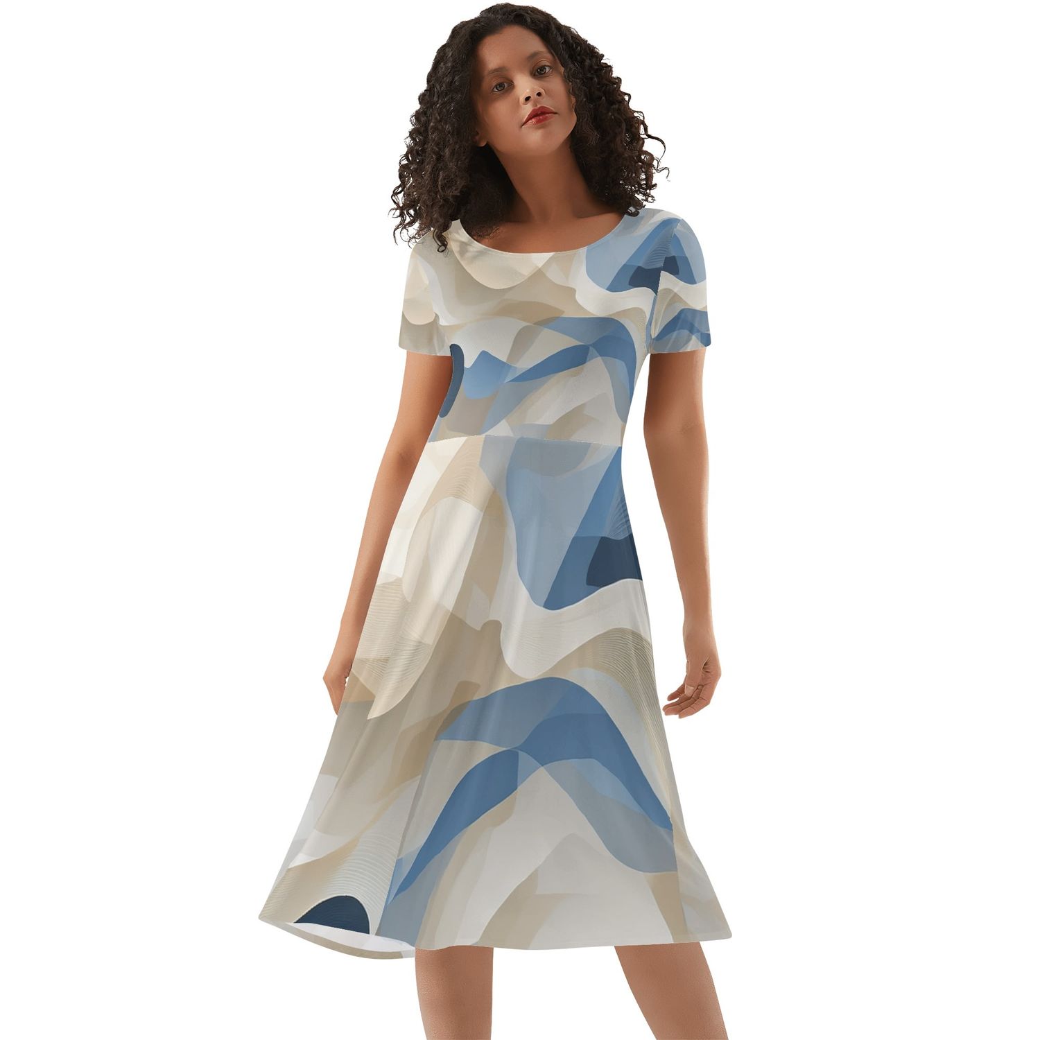 Women&#39;s Short Sleeve Ruffle Midi Dress, size: S