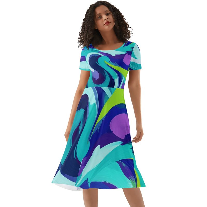 Women&#39;s Short Sleeve Ruffle Midi Dress