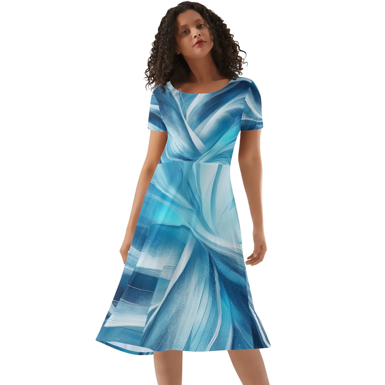 Women&#39;s Short Sleeve Ruffle Midi Dress, size: S