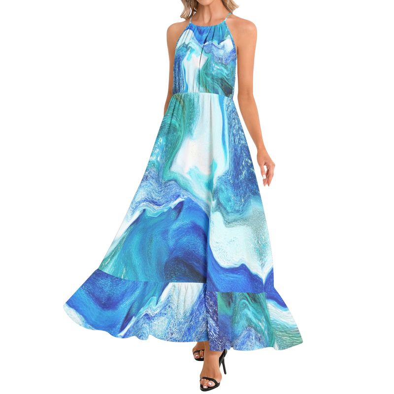 Ruffle Hem Halter Neck Maxi Dress