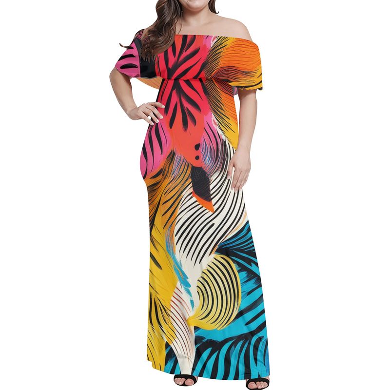 Curvy Women&#39;s Off Shoulder Wrap Long Dress