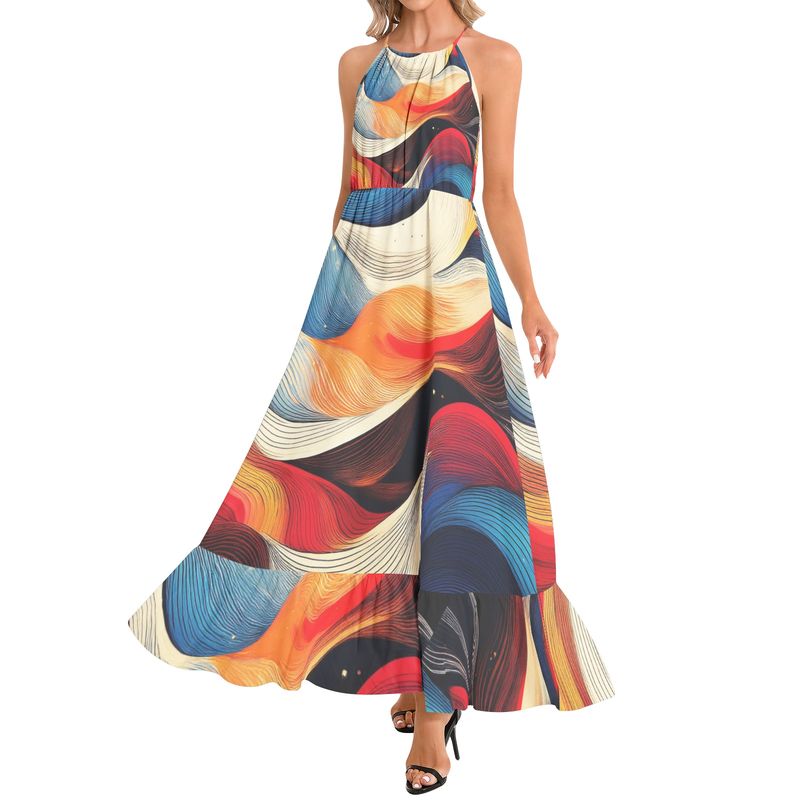 Ruffle Hem Halter Neck Maxi Dress