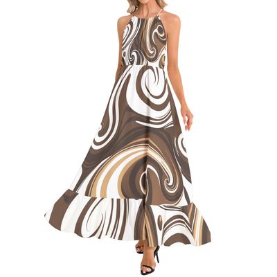 Ruffle Hem Halter Neck Maxi Dress